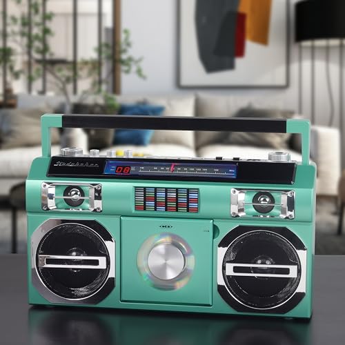 Studebaker SB2145 80's Retro Street Bluetooth Boombox with FM Radio, CD Player, LED EQ, 10 Watts RMS Power and AC/DC