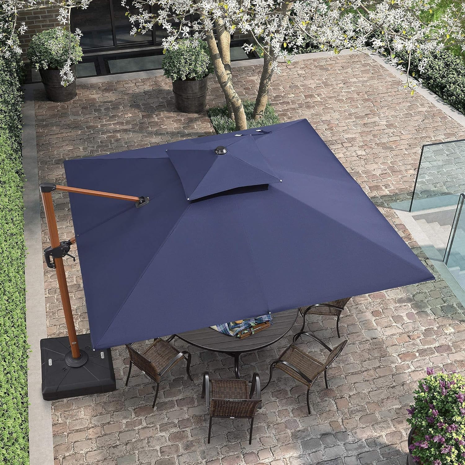PURPLE LEAF 10ft Patio Umbrella Outdoor Square Umbrella Large Cantilever Umbrella Windproof Offset Umbrella Heavy Duty Sun Umbrella for Garden Deck Pool Patio, Navy Blue