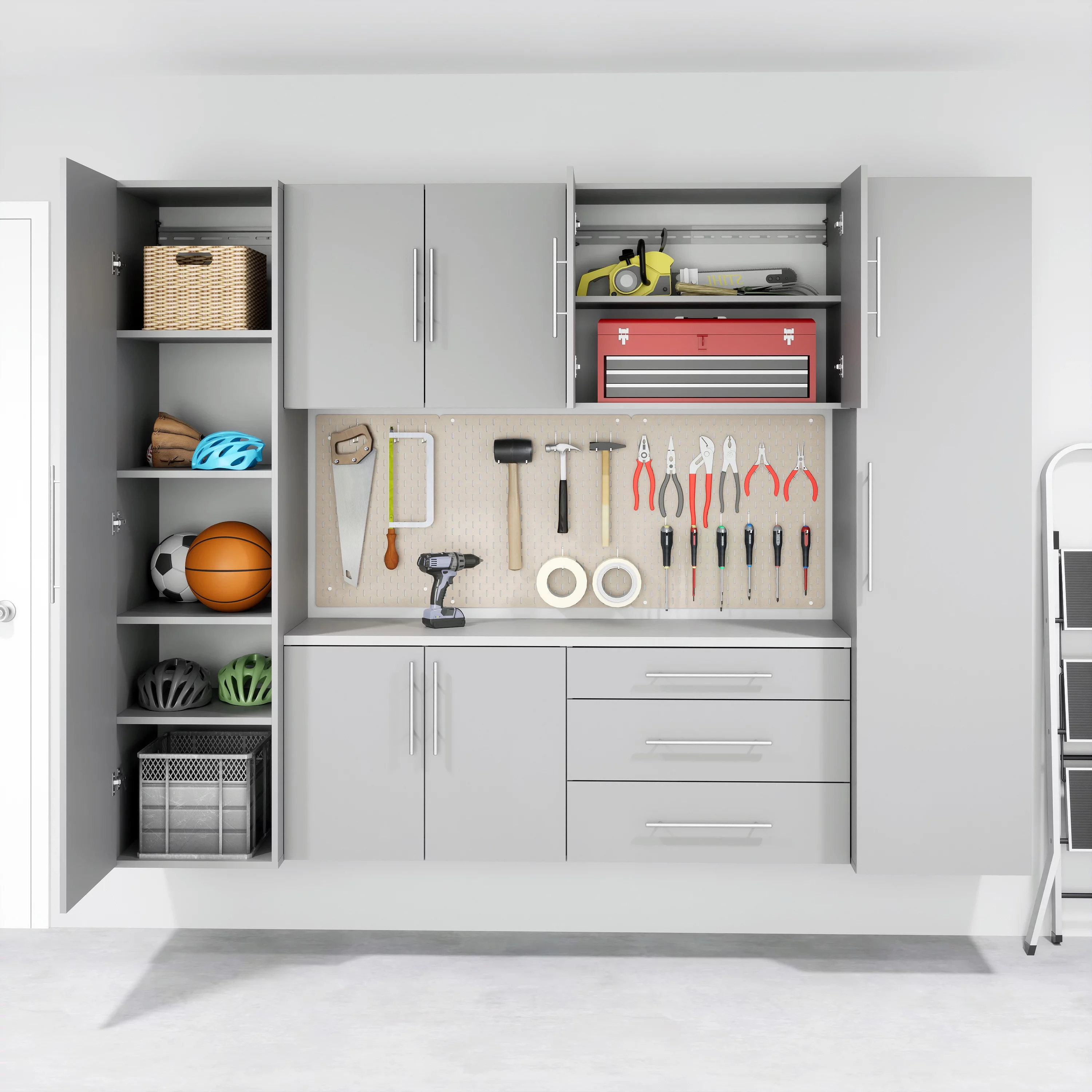 Prepac HangUps Narrow Wall Mounted Garage Storage Cabinet, 18" W x 72" H x 20" D, Light Gray