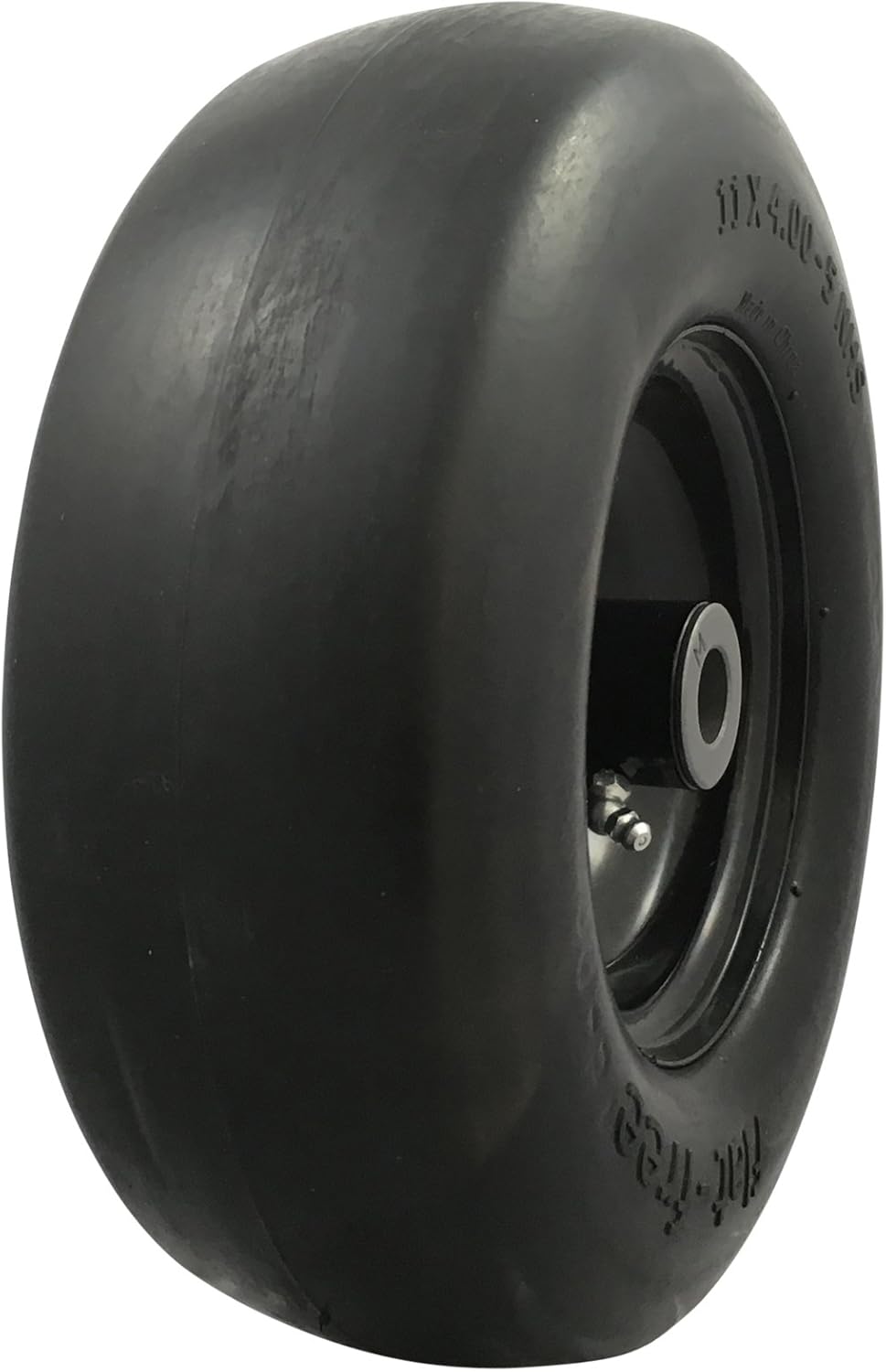 MARASTAR 00232-2pk Universal Fit Flat Free 11x4.00-5 Lawnmower Tire Assembly, 3.4" Centered Hub, 3/4" Bushing Pack of 2