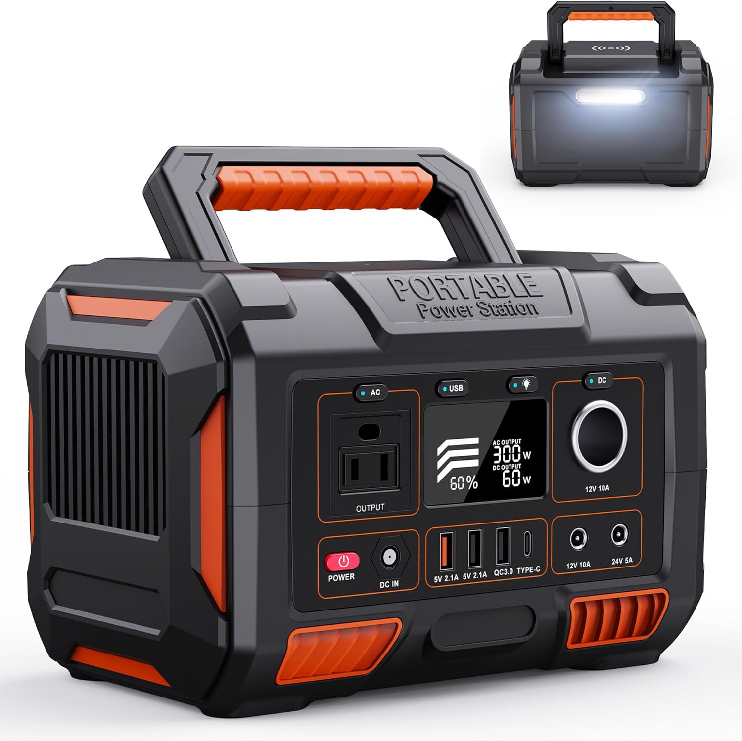 Portable Power Station 300W, 288Wh/78000mAh Solar Generator with 110V AC Outlet/3 DC Ports/4 USB Ports, Flashlight, Wireless Charging, Backup Battery for Outdoors Camping Travel Hunting Home