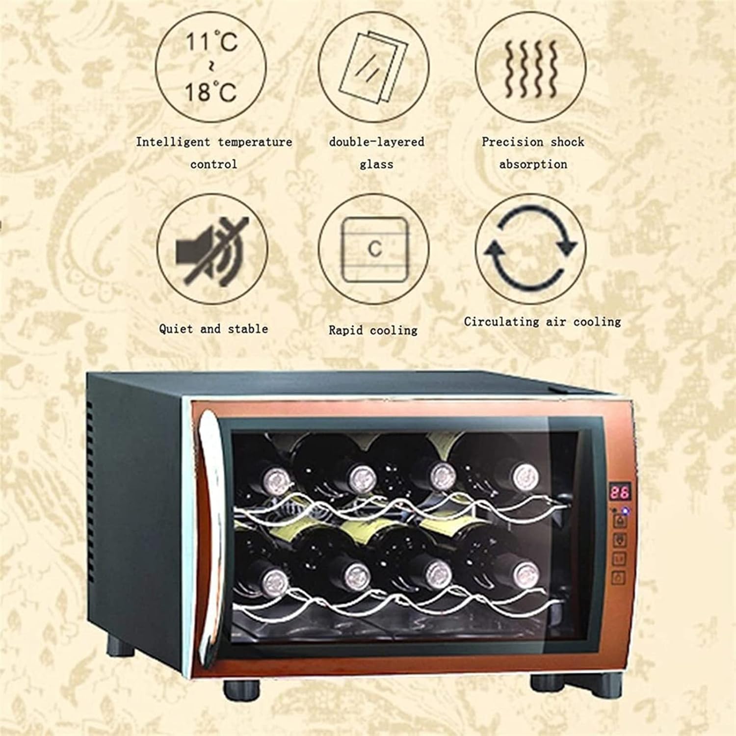8-Bottle Wine Cooler, Free-Standing Wine Cellar, Countertop/Built-in Ice Bar Refrigerator, Wine Cabinet with Fridge Space, Household Beer and Beverage Cooler