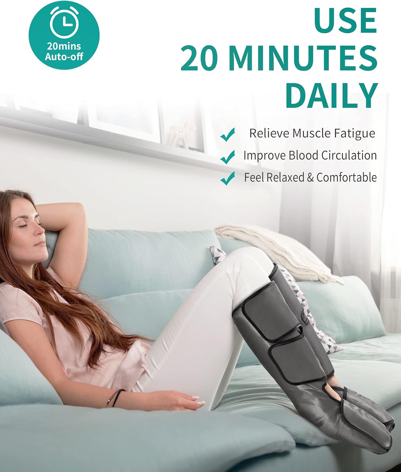 Nekteck Leg Massager with Air Compression for Circulation and Relaxation, Foot and Calf Massage Machine with Hand-held Controller 2 Modes 3 Intensities, Adjustable Leg Wraps for Home and Office Use