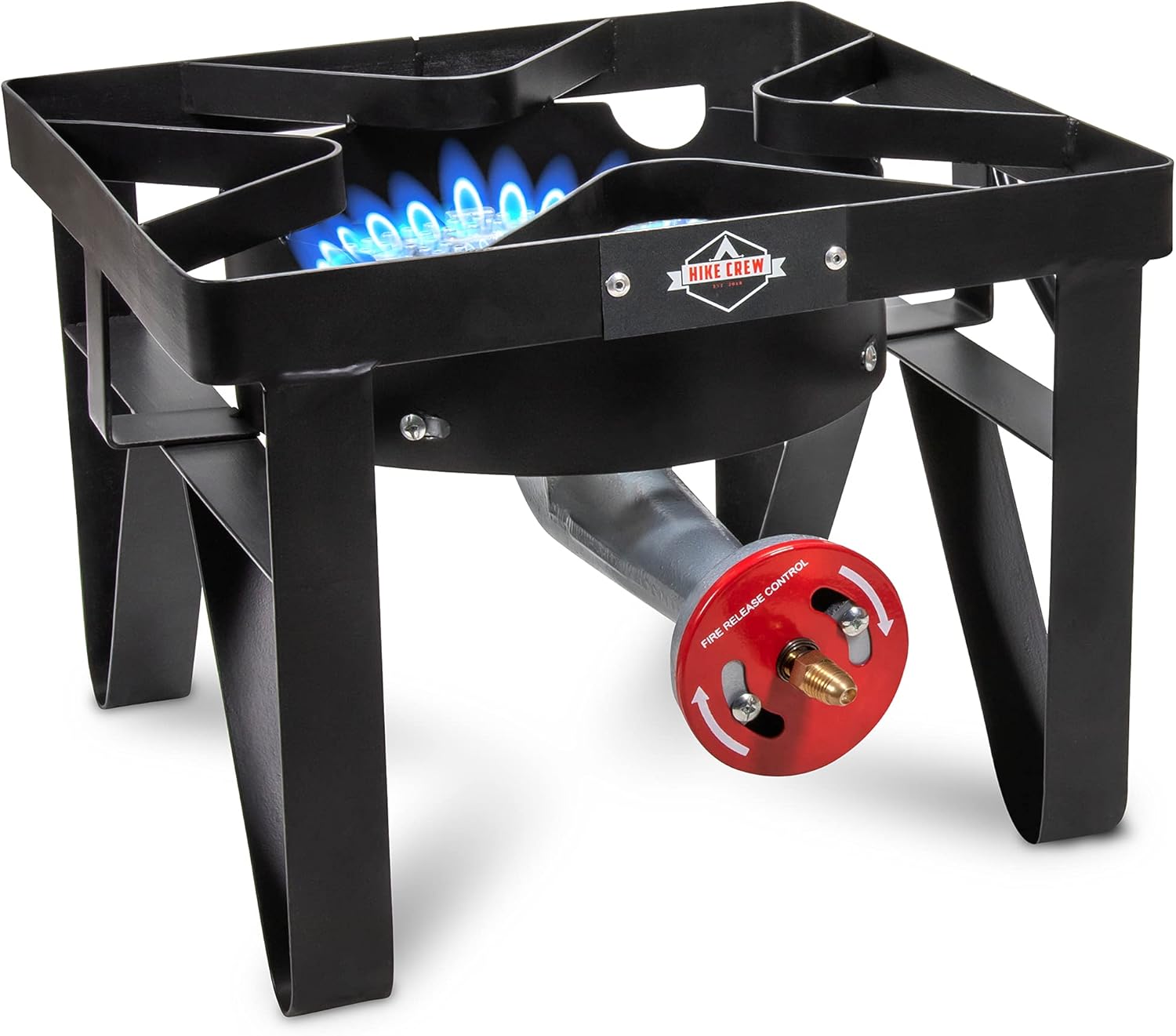 Hike Crew Cast Iron Single-Burner Outdoor Gas Stove | 220,000 BTU Portable Propane-Powered Cooktop | with Blue Flame Air Control Panel, Hose with Adjustable 0-20 PSI Regulator