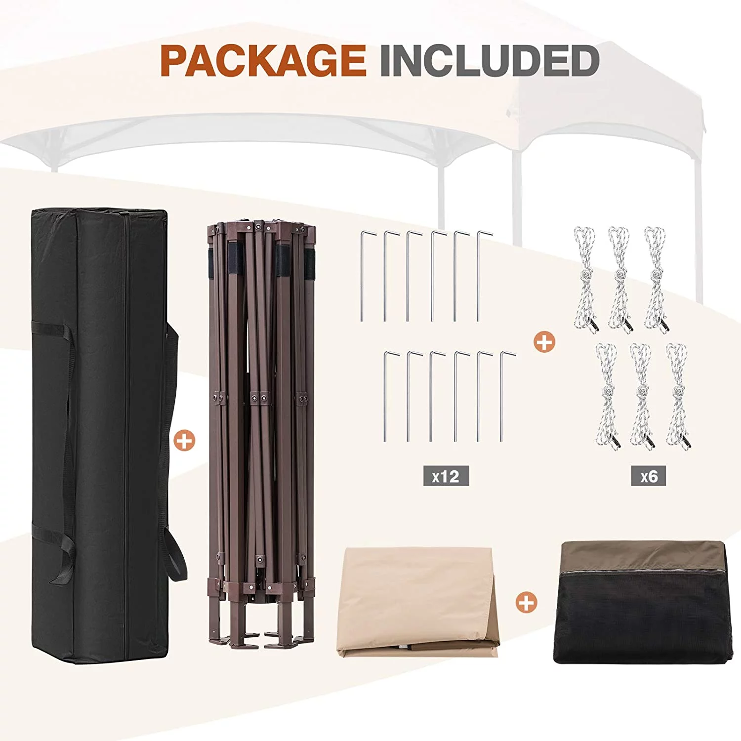 EAGLE PEAK Pop-Up Camping 6 Sided (6x6x6) Gazebo w/ Mosquito Netting Easy Center Push Canopy Shelter Instant Setup Outdoor Screen Tent (Brown)