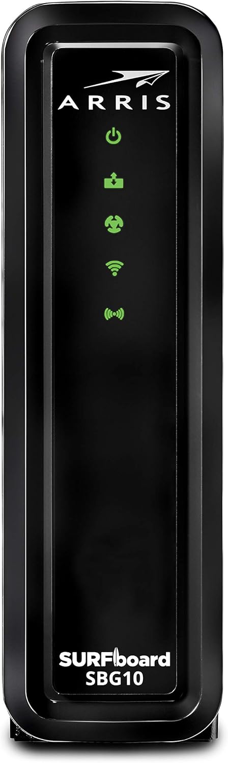 ARRIS SURFboard SBG10 DOCSIS 3.0 Cable Modem & AC1600 Dual Band Wi-Fi Router, Approved for Cox, Spectrum, Xfinity & others (black)