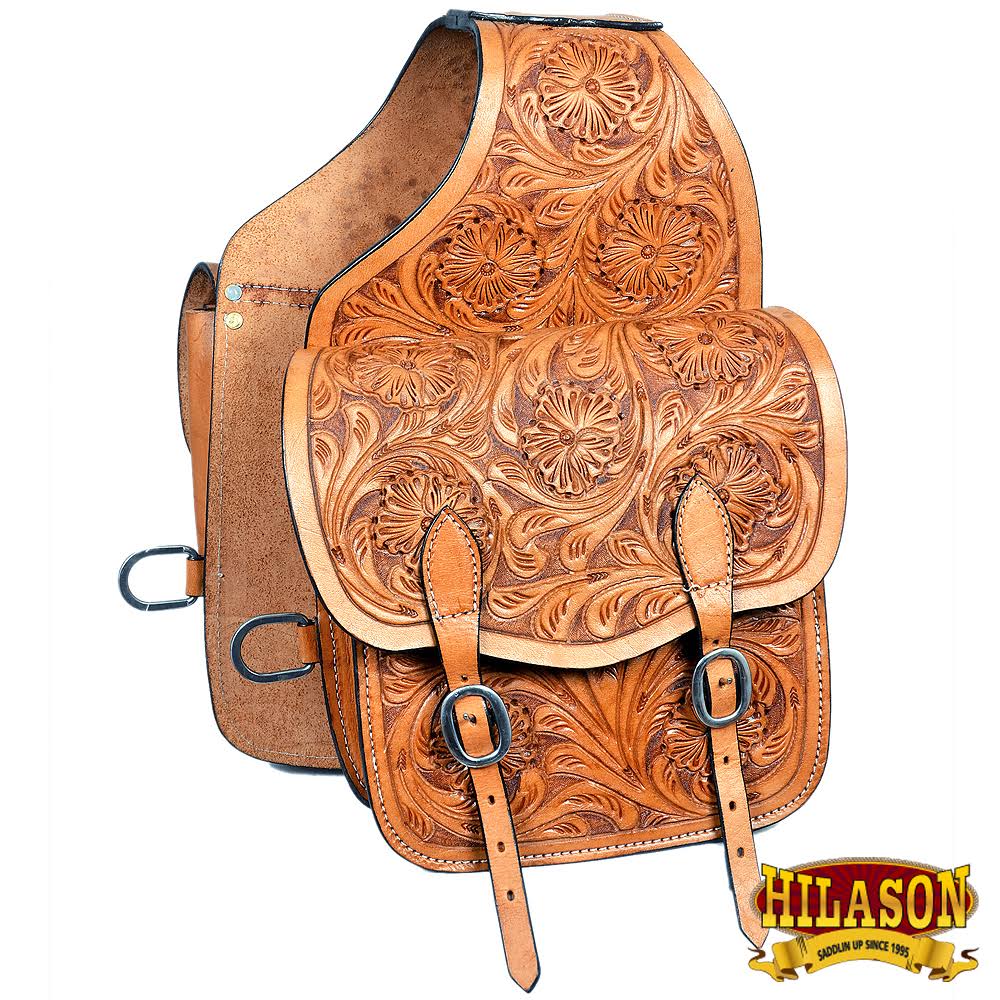 BG117F Hilason Western Heavy Duty Leather Cowboy Trail Ride Horse Saddle Bag Tan