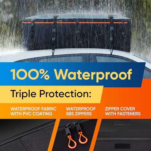 BagMate Military-Grade Waterproof Roof Bag - Rooftop Cargo Carrier – XXL 23 Cubic Feet. with 4 Door Hooks, Zipper/Buckle Closure, Extra Strap – Black Roof Bag for Cars with or Without Rack
