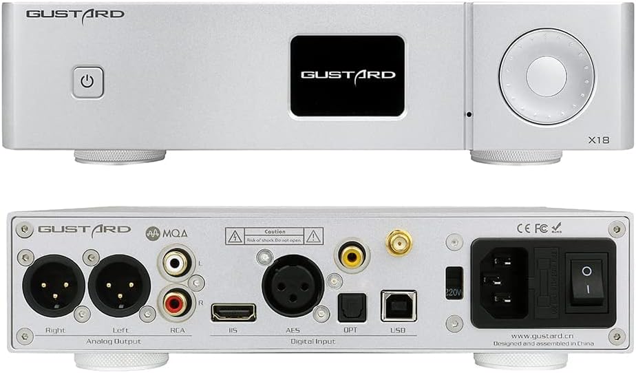 Gustard DAC-X18 MQA DAC ES9038PRO DSD512 PCM768kHz DAC Bluetooth 5.0 LDAC Femtosecond Crystal USB/Toslink/COAX/AES/I2S/BT Input XLR/RCA Output Desktop DAC Decoder with Remote (Silver)