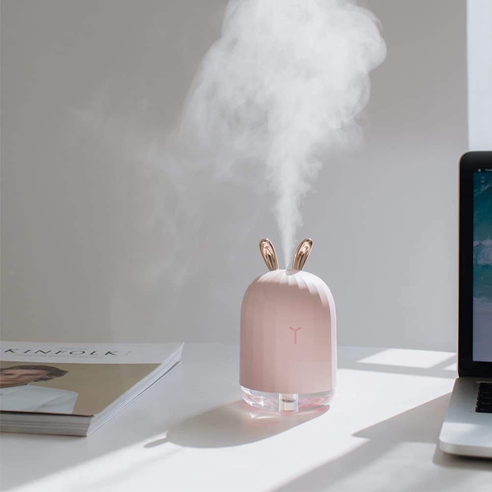 Mini Portable Desk Humidifier - Cute Rabbit USB Cool Mist Air Humidifier with Night Light for Bedroom Office Desktop Car Travel