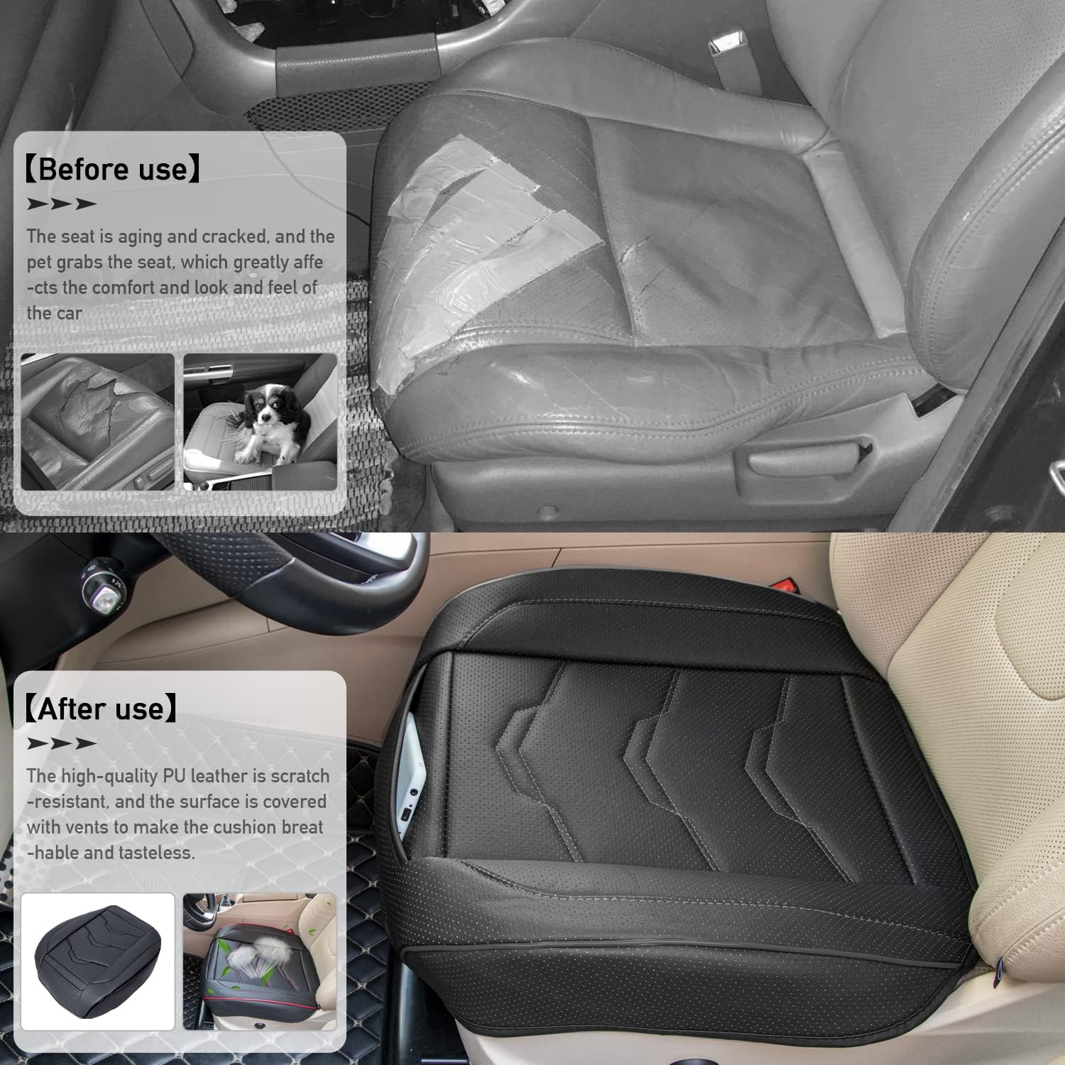 GREENSINDOOR Front Car Seat Bottom Cover, Car Seat Bottom Covers Protector, Front Seat Cover PU Leather 1pc
