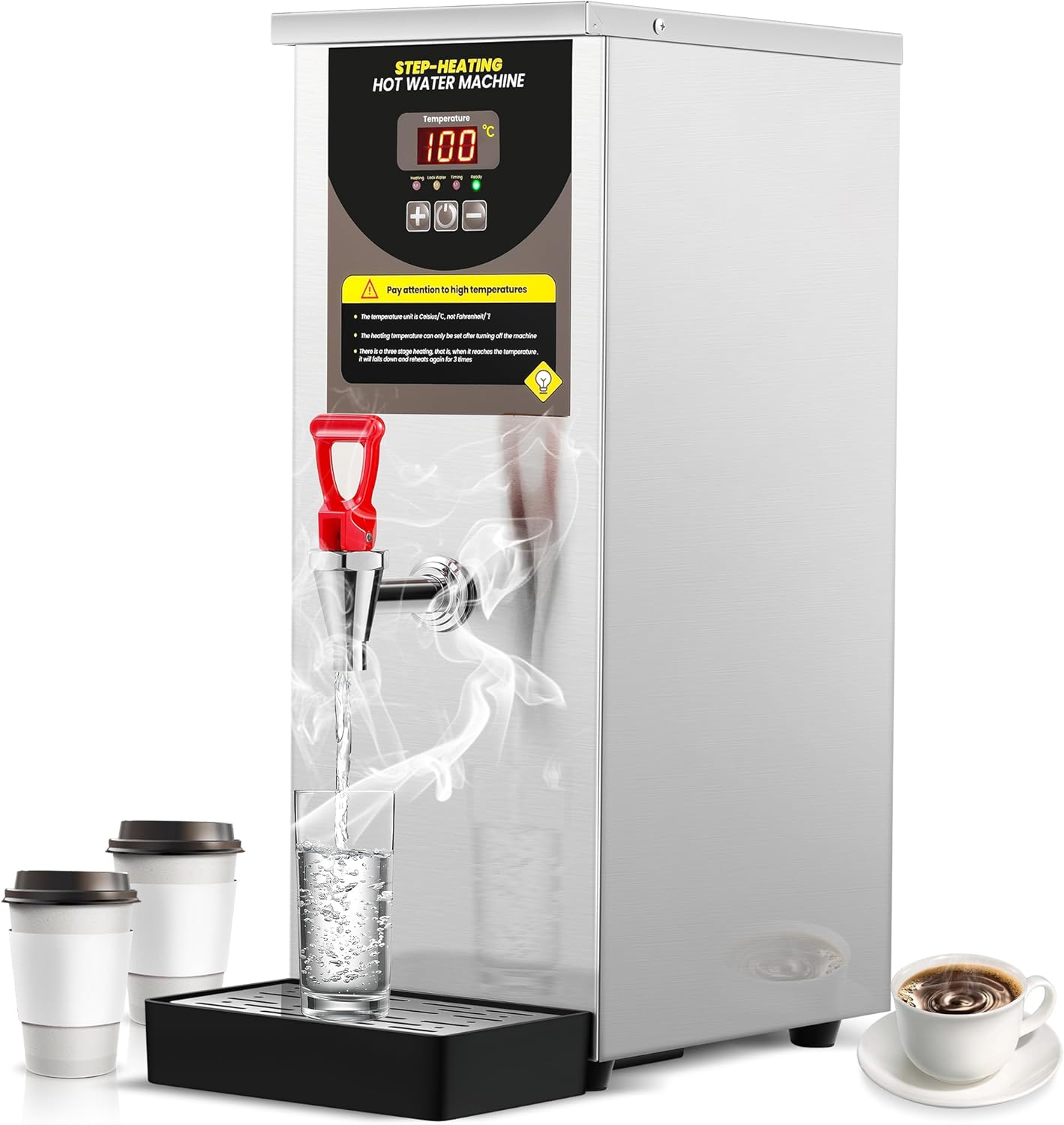 Step-Heating Commercial Hot Water Dispenser 17-Min Fast Ready Water Boiler Machine Large Capacity 80L/H for Tea Boba Tea Milk Tea Restaurant Hotel