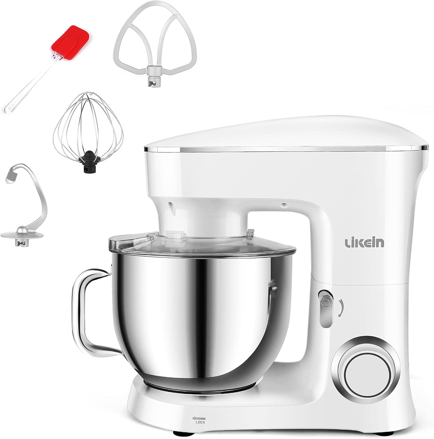 Likein Stand Mixer，7.4QT 660W Cake Mixer, Electric Stand Mixer with Dough Hook, Mixing Beater ,Whisk, Splash Guard(Black)