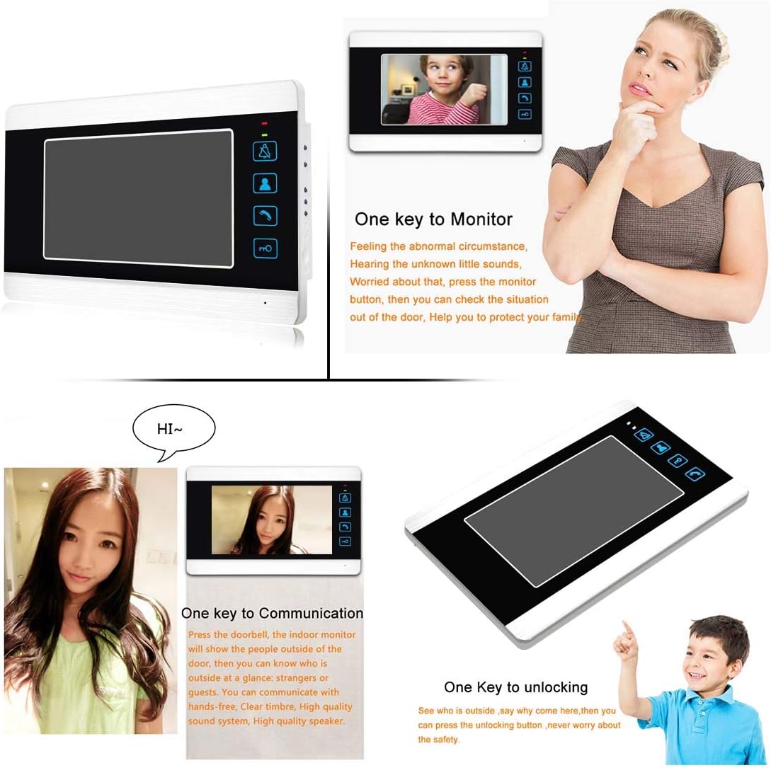 AMOCAM Video Doorbell Camera Intercom System, 7 Inches Aluminum Alloy Panel Monitor Wired Video Door Phone Kits, Support Unlock, Monitoring, Dual-Way Intercom for Villa Office Apartment and More