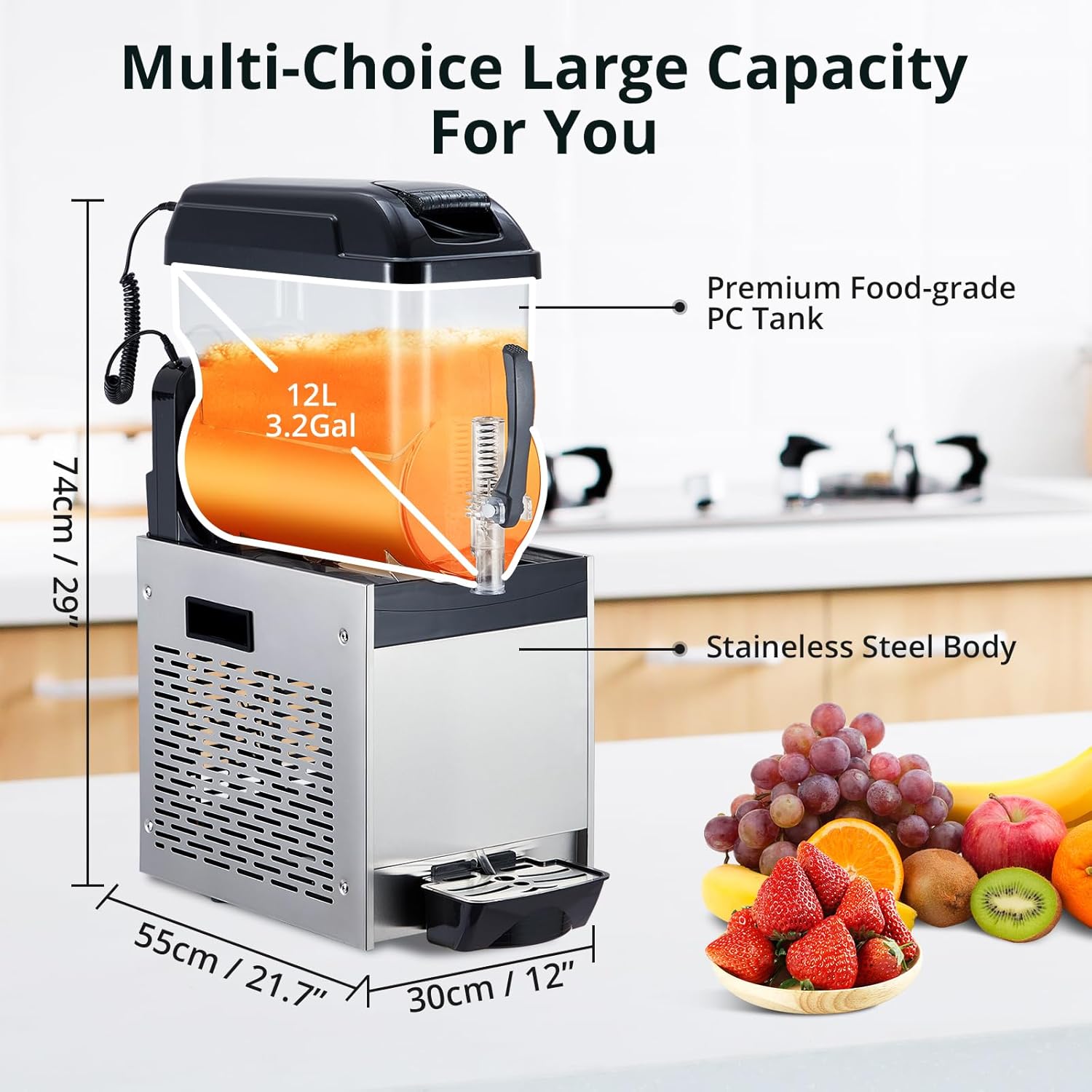 Commercial Slushy Machine, 12L/3.2 Gal Frozen Drink Margarita Machine Smoothie, Self-Cleaning500W Stainless Steel Slushy Machine for Snow Melts, Cocktails, Homes, Coffee Shops, Restaurants