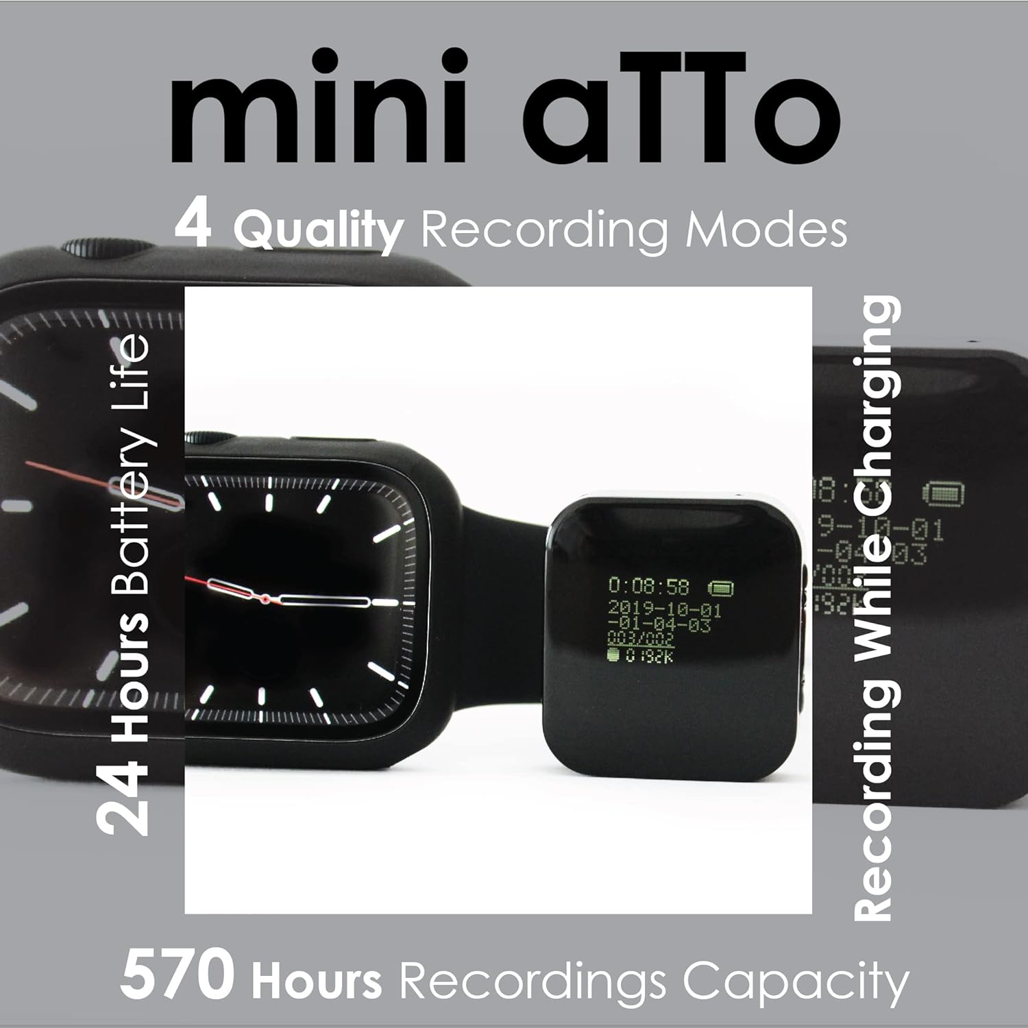 Mini Voice Recorder - Voice Activated Recording - 512 Hours Recording Capacity, Up to 24 Hours Battery Life, Password Protection, Easy to Use, Up to 1536 kBps - Patented by ATTO Digital Pack of 2