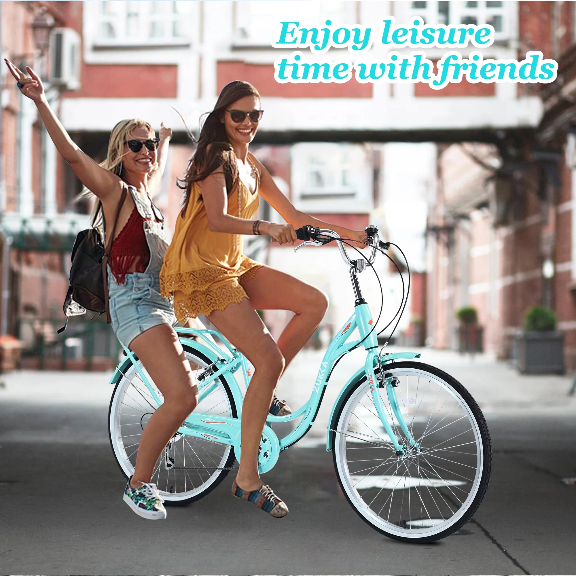 iYofe Womens Bike 26 inch Shimano 7 speed Beach Cruiser Bike for Ladies Commuter Bike City Bike, 85% Assembled, Cyan