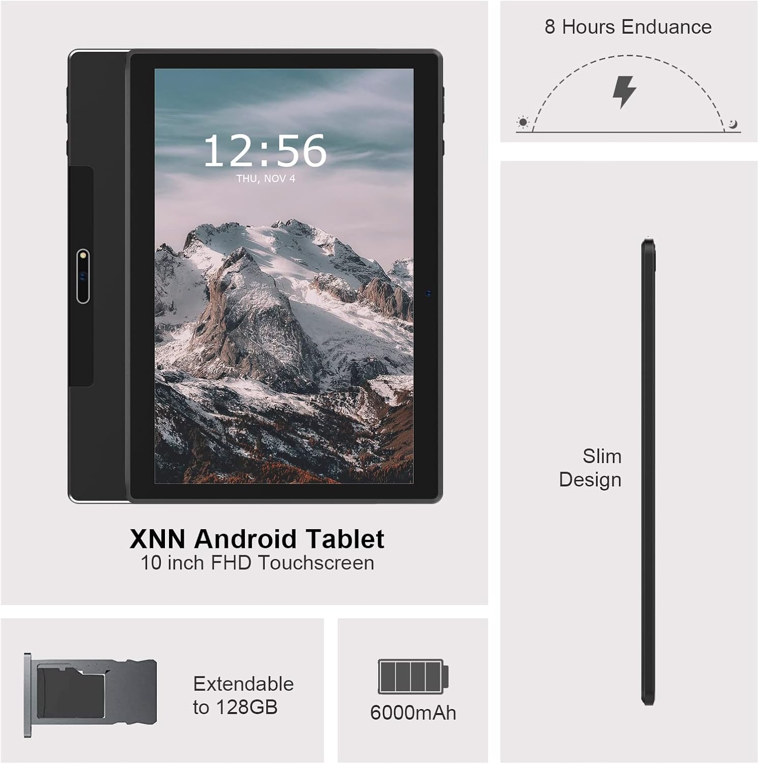 Tablet 10 Inch, Android Tablets, Quad-Core Processor, 32GB ROM 128GB Expand，2+5MP Camera,IPS HD Touch Scree, 6000mah Battery, WiFi Bluetooth, 2022 Powerful Performance Tablet Computer(Black)