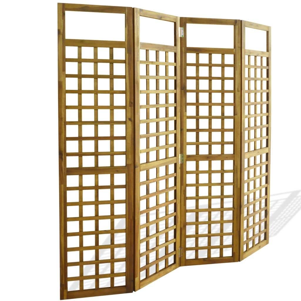 vidaXL 4-Panel Room Divider / Trellis Solid Acacia Wood 63x22x66.9x22