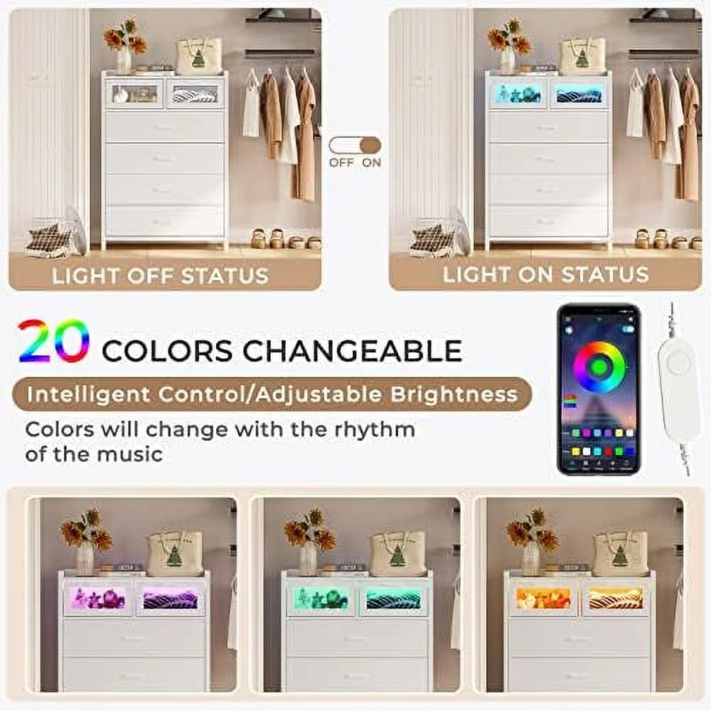 HOOMHIBIU Black Dresser for Bedroom  6 Drawer with LED Lights  Tall Wood Chest of Drawers  Modern Double Organizer  Large Capacity  Cabinet Entryway 6 Drawers-Tall