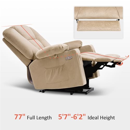 MCombo Small Power Lift Recliner Chair with Massage and Heat for Petite People, Cup Holders, USB Ports, Side Pockets, Fabric 7569 (Small-Regular, Brown)