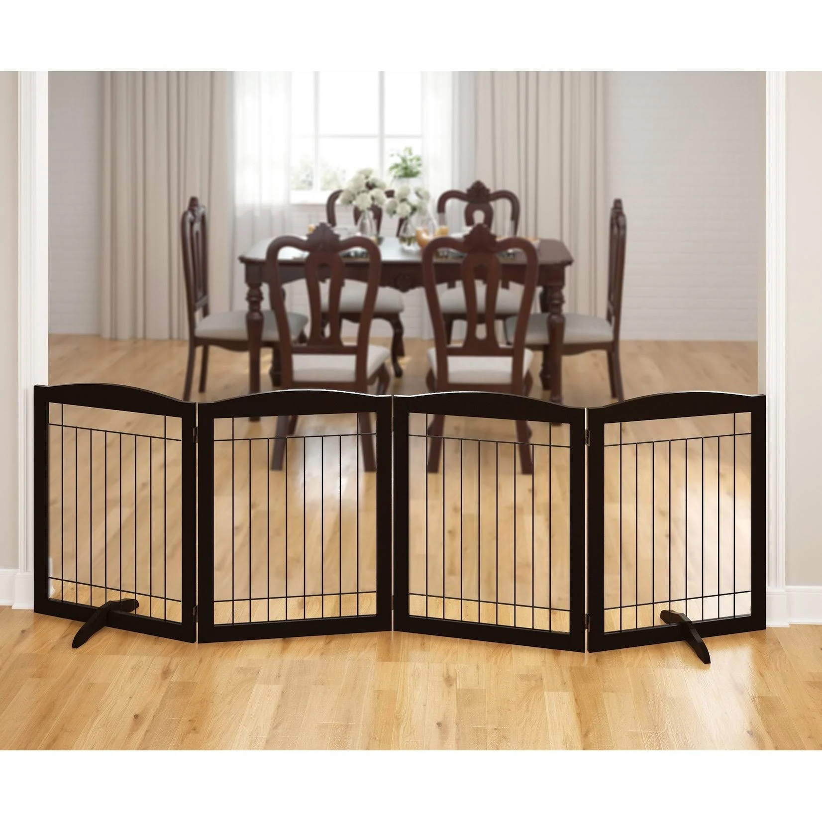PAWLAND 96-Inch Extra Wide Dog Gate for The House, Doorway, Stairs, Freestanding Foldable Wire Pet Gate, Set of Support Feet