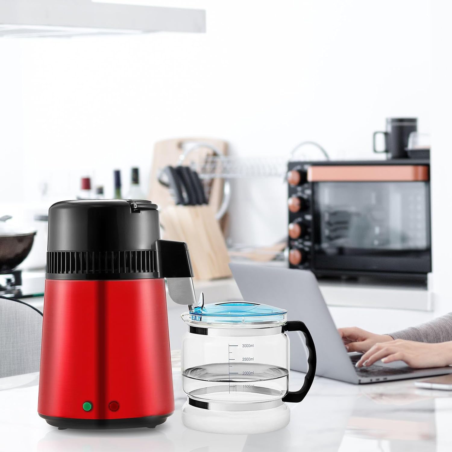 4L 1.05 Gallon Water Distiller Pure Water Purifier Filter for Home Countertop, 750W Distilled Water Maker, Stainless Steel Interior Machine to Make Clean Water, Red