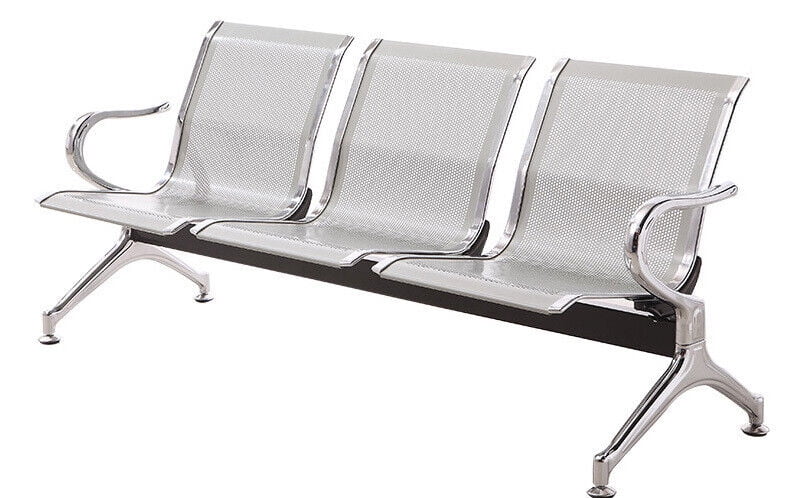 Miumaeov Office Reception Chair 3-Seat Guest Reception Chairs Waiting Room Chairs Steel Reception Bench with Arms for Airports Hospitals Barber Stores Silver