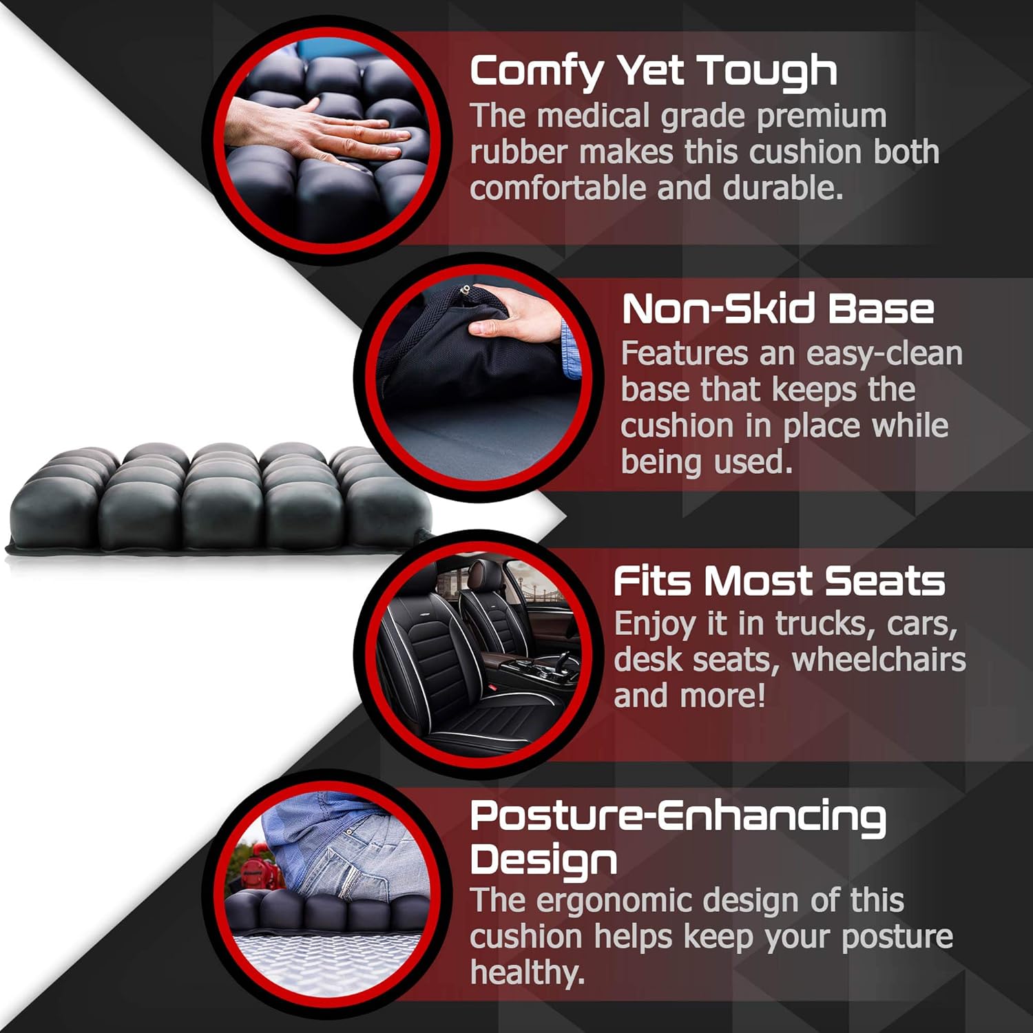 Air Seat Innovations Seat Cushion: Office Chair, Wheelchair, Car or Truck Driver Seat Pad - Lower Back, Coccyx and Sciatica Pain Relief, 18” x 16”