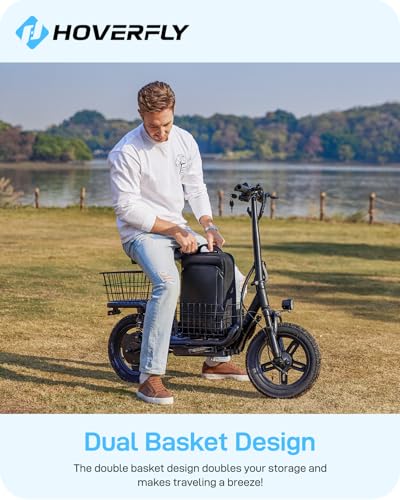 Hoverfly 14" Electric Scooter with Seat Adult, 550W/750W Peak Motor, 18.6/25 Miles Range, 15.5/22Mph Max Speed, Height-Adjustable Comfort Seat, Commuter Escooter with Carry Basket&Accessories