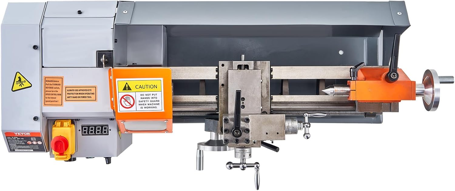 VEVOR Metal Lathe Machine, 7'' x 13.78'', Precision Benchtop Power Metal Lathe, 0-2200 RPM Continuously Variable Speed, 500W Brush Motor Metal Gears, with Tool Box for Processing Precision Parts