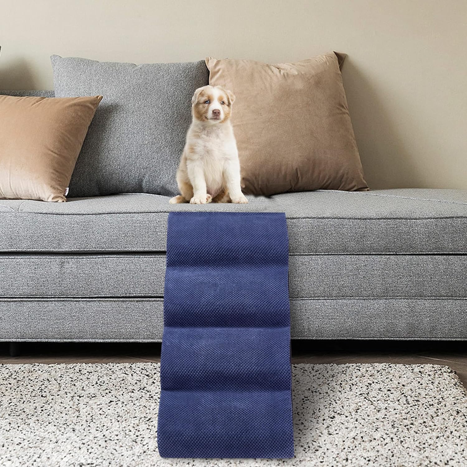 MALOROY 2 Tiers Foam Dog Ramps, Dog Ladder Pet Ramp Stairs Non-Slip Pet Step for Older Dogs and Pets with Joint Pain, Sofa Bed Ladder for Cats（Navy Blue）