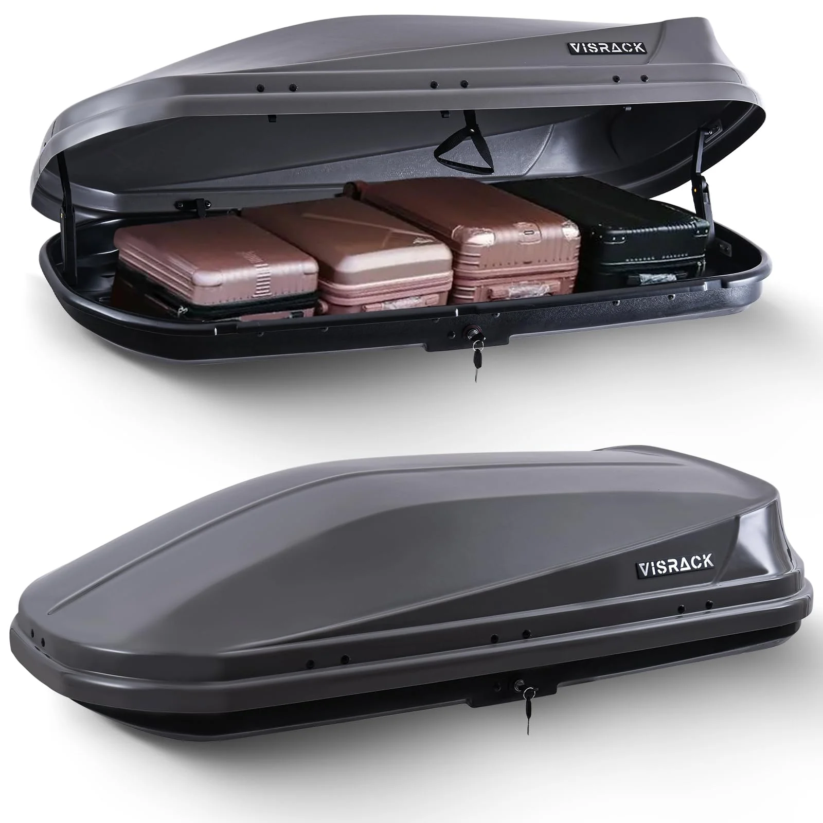 Gxcevsou Large Rooftop Cargo Carrier Box, Heavy Duty Hard Shell Roof with Security Keys, Waterproof Rooftop Cargo Box, 62 (L) x 31 (W) x 15(H) Inches, 14 Cubic Feet (Tool-Free Install), Gray - Curated Treasures Market