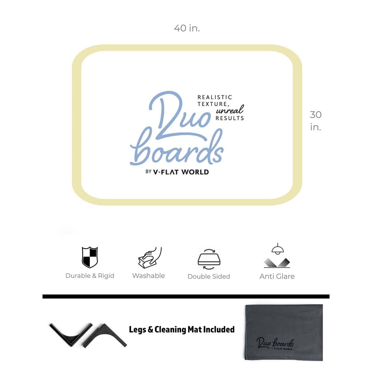 V-FLAT World Duo Board - 30x40x22 Double Sided Surface Board, White Subway Tile/Ebony Subway Tile