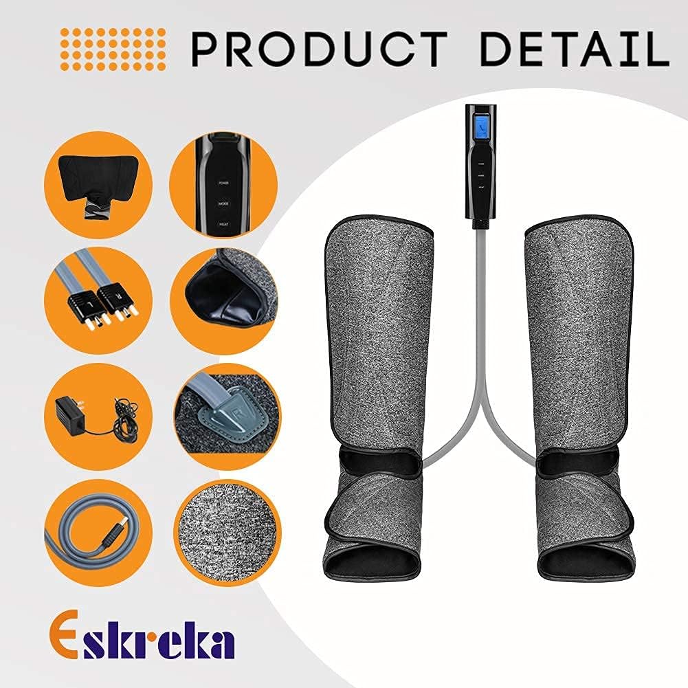 Leg Massager for Circulation with Heat, Air Compression Foot Massage Handheld Controller with 3 Mode 3 Intensities Calf Massage Machine for Home and Office Use (Black)