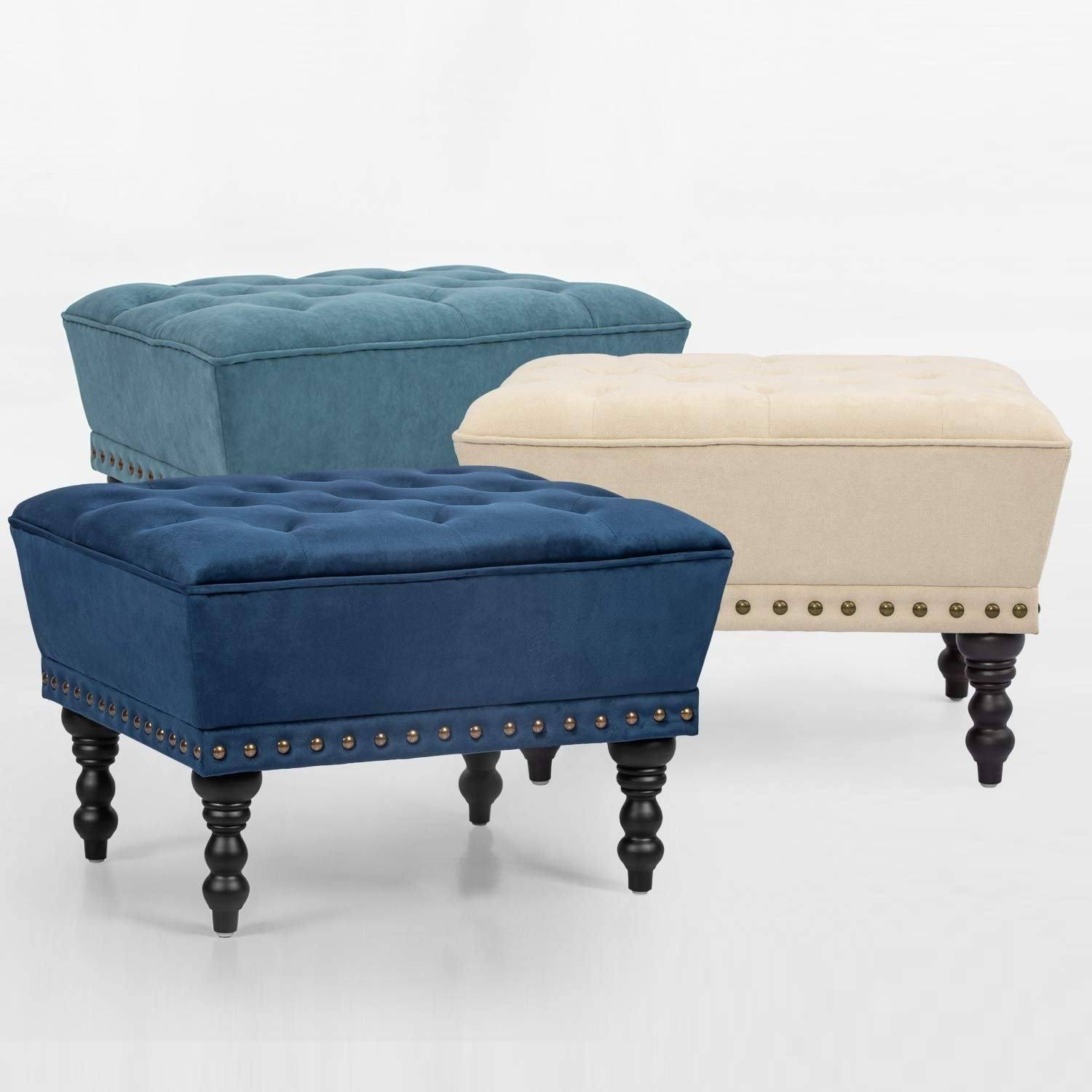 Adeco Ottoman Footstool with Nailhead 17 Inches High (Ice Cream)