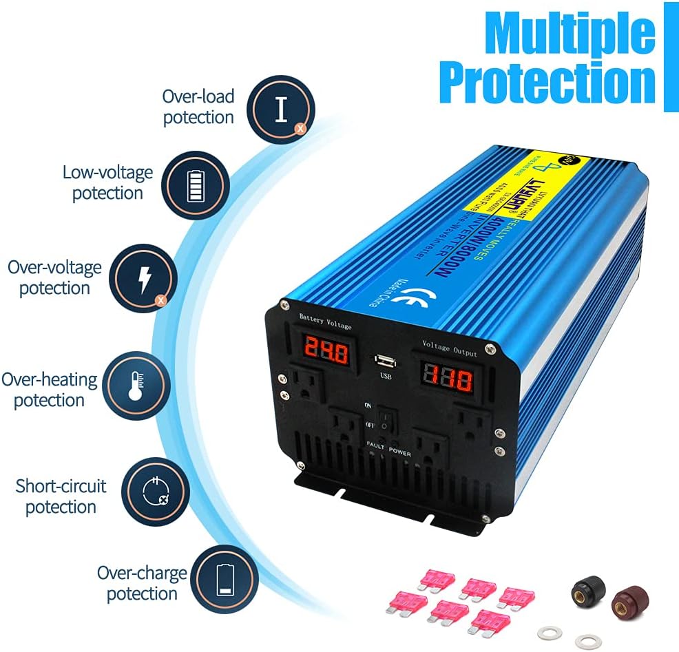 Cantonape Pure Sine Wave Inverter 4000W Power Inverter 24V to 110V DC to AC with LED Display Remote Controller for Truck RV Home Solar System