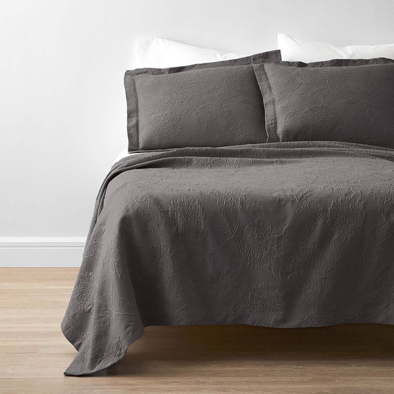 Putnam Cotton Matelasse Coverlet - Dark Gray, Size Full | The Company Store