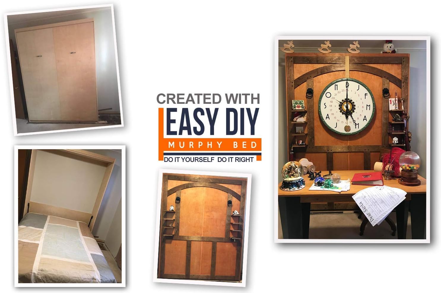 Murphy Bed Queen Size Hardware Kit - DIY Wood Frame Folding Cabinet Wall Bed for Guestroom Easy to Build, Made in USA