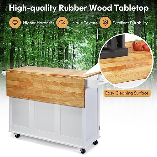 SILKYDRY Kitchen Island with Stainless Steel Top, Rolling Kitchen Trolley Cart with Storage Cabinet, 3 Drawers, Towel & Spice Rack, Island Table for Kitchen, Dining Room