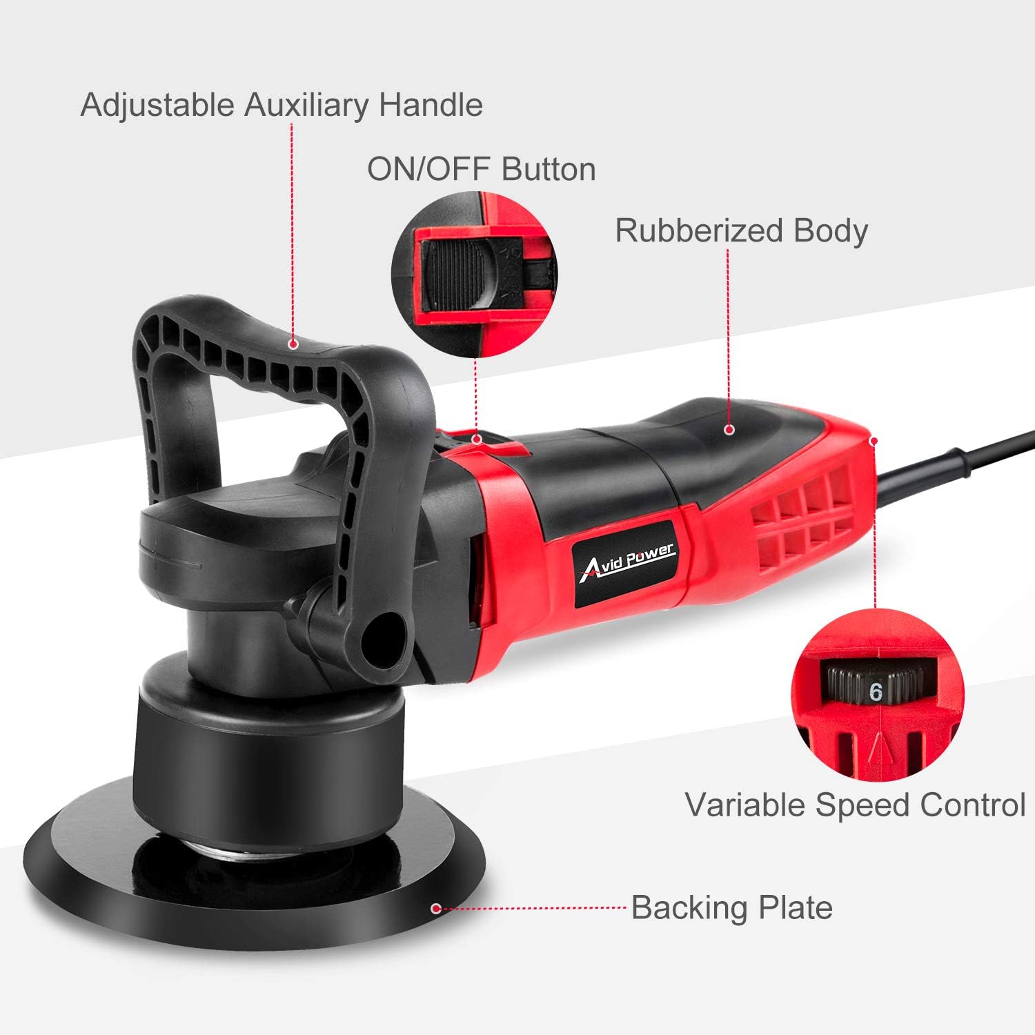 Avid Power Buffer Polisher, 6-inch Dual Action Polisher Random Orbital Car Buffer Polisher Waxer with Variable Speed, 3 Foam Pads for Car Polishing and Waxing, AEP127