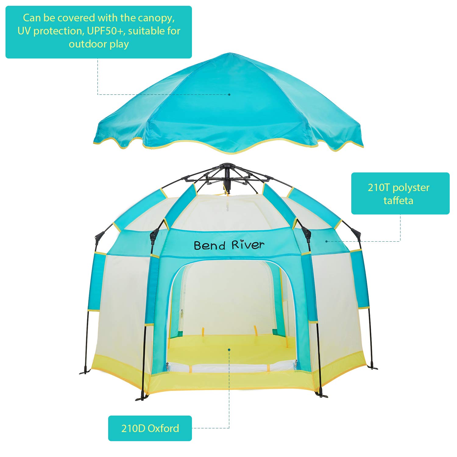 Bend River Baby Playpen with Canopy, Portable Baby Beach Tent, Toddler Play Yard Indoor and Outdoor, Foldable Mosquito Net for Infant