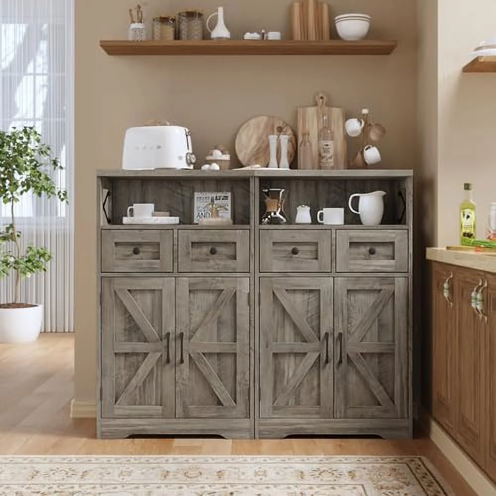 HJZUINIUNIU Farmhouse  Cabinet with Drawers and   Freestanding Kitchen Pantry  Cabinet  Floor  Cabinet Hutch Cupboard for Kitchen  Living Room  Home Office  Rustic Grey