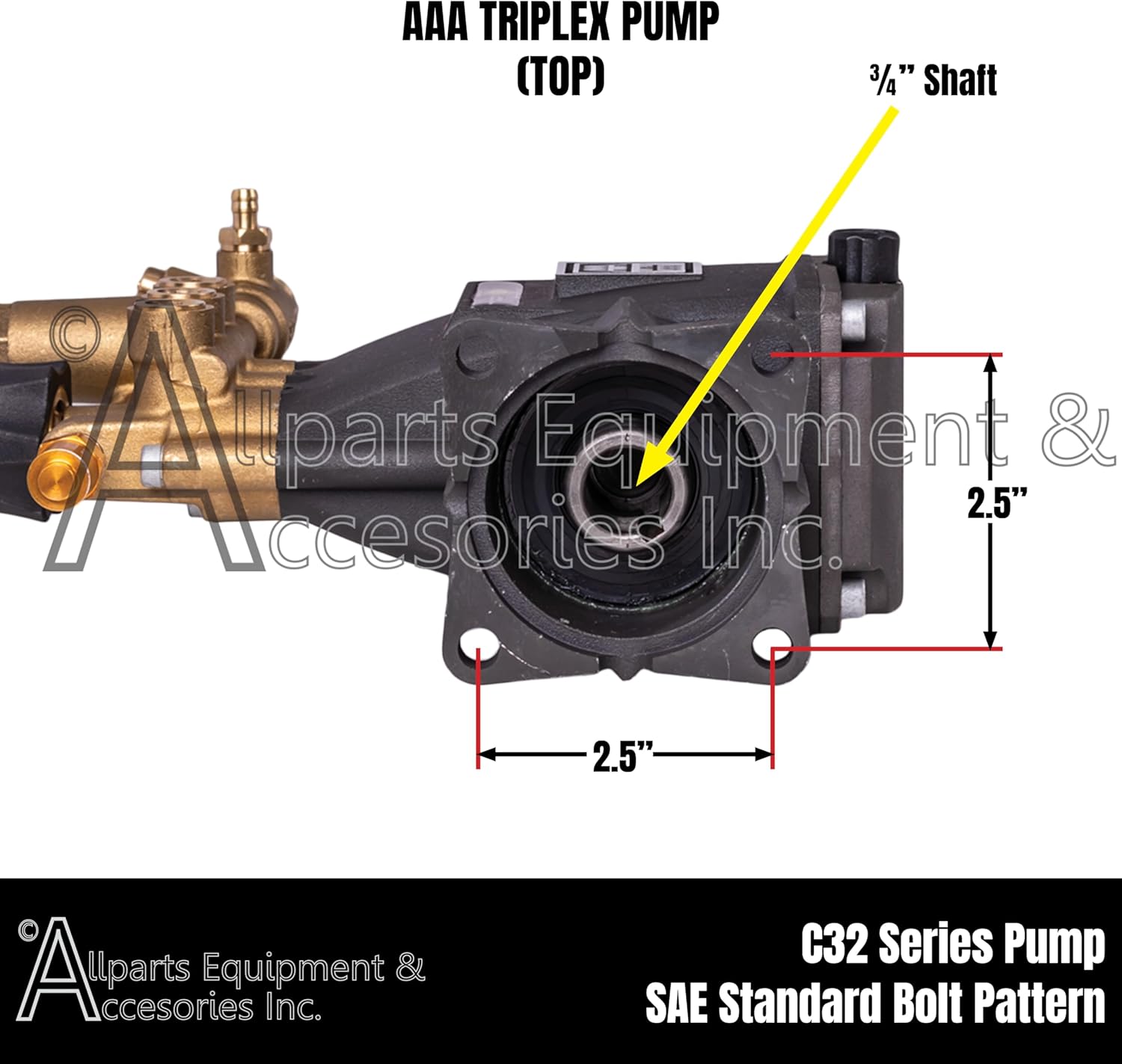 530016 AAA Horizontal Triplex Plunger Replacement Pressure Washer Pump Kit 3700 PSI, 2.5 GPM, 3/4" Shaft, Includes Pump Mounting Hardware and Chemical Siphon Tube with Filter from Simpson Cleaning