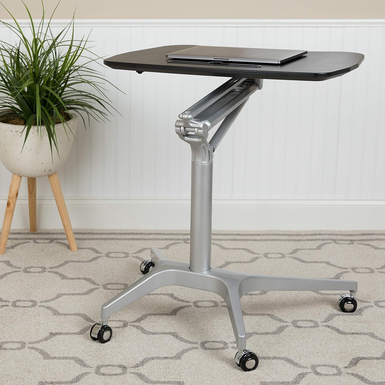 Flash Furniture Mobile Sit-Down, Stand-Up Black Computer Ergonomic Desk with 28.25"W Top (Adjustable Range 29" - 41")