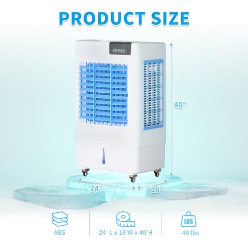 Evaporative Cooler, 3531CFM Evaporative Air Cooler with 10.6 Gal Large Tank, 130°Oscillation Swamp Cooler, Remote Control, 1-24H Timer, 3 Wind Speeds Air Cooler for Room InOutdoor