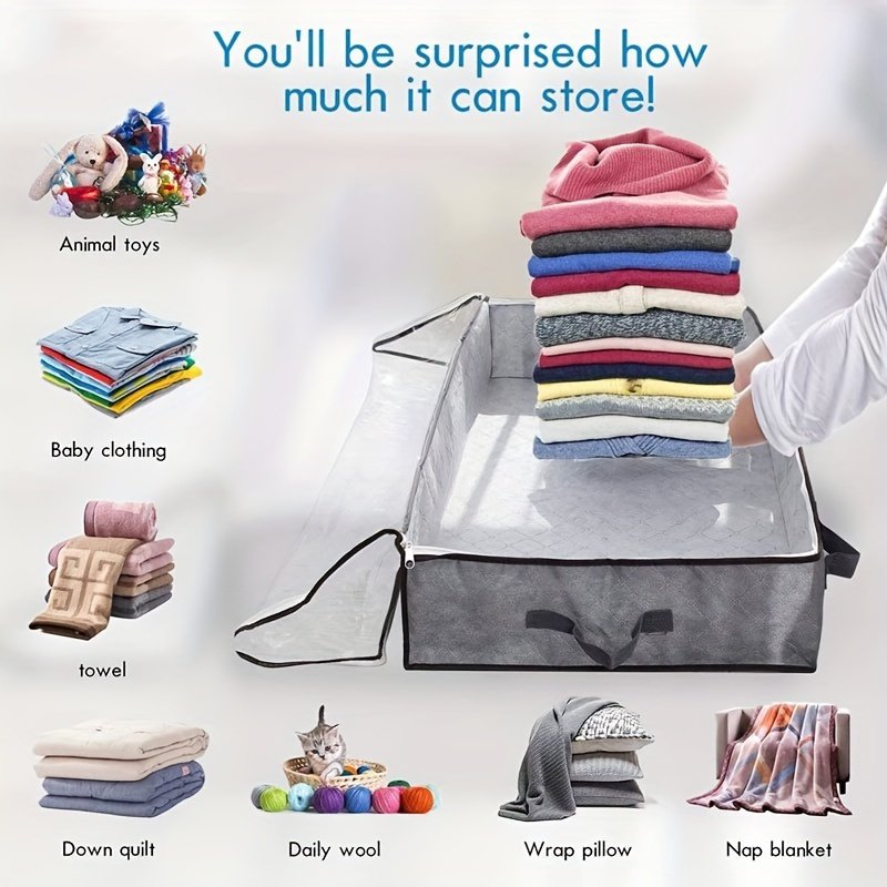 [2pcs Heavy-Duty Underbed Bags] 2pcs Heavy-Duty Metal Underbed Storage Bags | Large Capacity Collapsible Dustproof Garment &amp; Quilted Bedding Organizers with Handles, Classic Rectangular Design