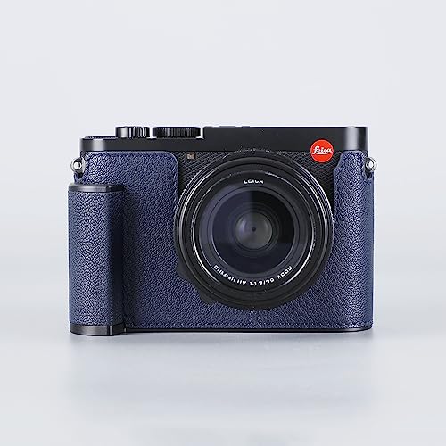 Camera Half Case for Leica Q3,SIUTATDSH Vintage Metal Genuine Leather Camera Protective Cases Stylish Portable Shockproof (BlackC)