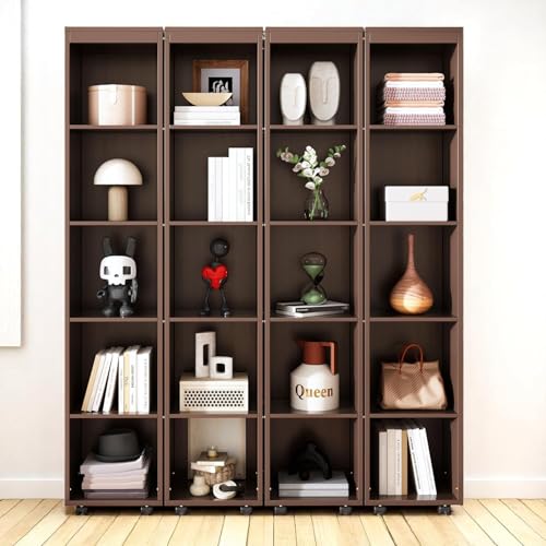 MERITLINE Foldable Hidden Queen Murphy Bed Cabinet with Storage Bookshelf Bookcase, Wood White Murphy Wall Bed with Storage Shelves for Adults (Espresso)