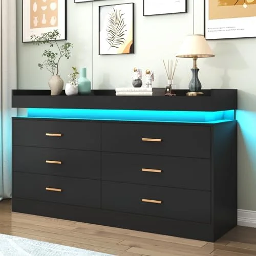 YZboomLife 9 Drawer Dresser with LED Light  Modern Chest of Drawers for Closet  Wide Drawer Organizer Cabinet for Bedroom  Living Room  Entryway  Hallway(9 Drawer White)